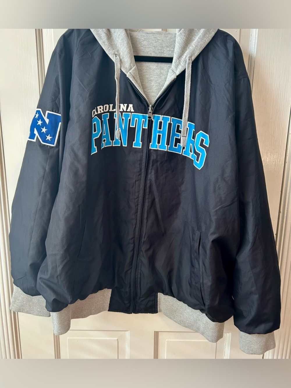 NFL Carolina Panthers Jacket Mens  3XL Reversible Hooded Full Zip Black Gray